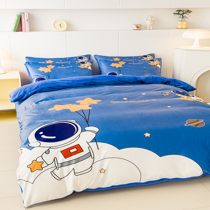 91家纺网 家纺一手货源 找家纺 ds生活馆 2026新款大版卡通水晶绒牛奶绒单被套 宇航员