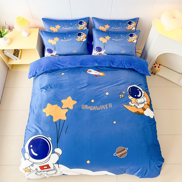 91家纺网 家纺一手货源 找家纺 ds生活馆 2026新款大版卡通水晶绒牛奶绒单被套 宇航员