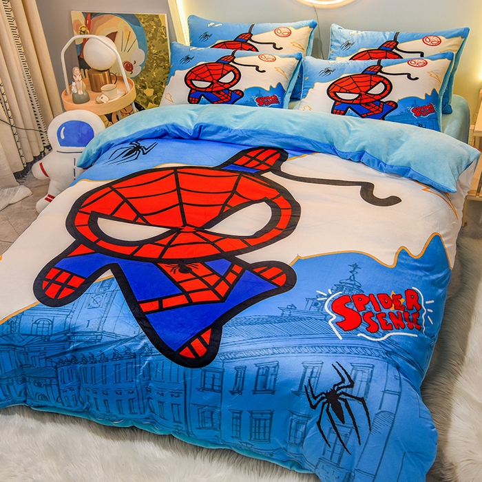 91家纺网 家纺一手货源 找家纺 ds生活馆 2026新款大版卡通水晶绒牛奶绒单被套 蜘蛛人