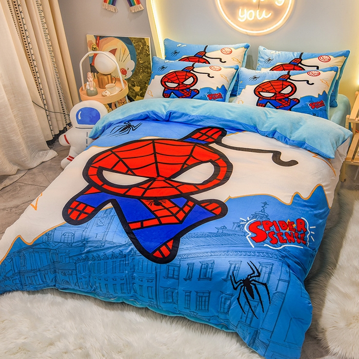 91家纺网 家纺一手货源 找家纺 ds生活馆 2026新款大版卡通水晶绒牛奶绒单被套 蜘蛛人