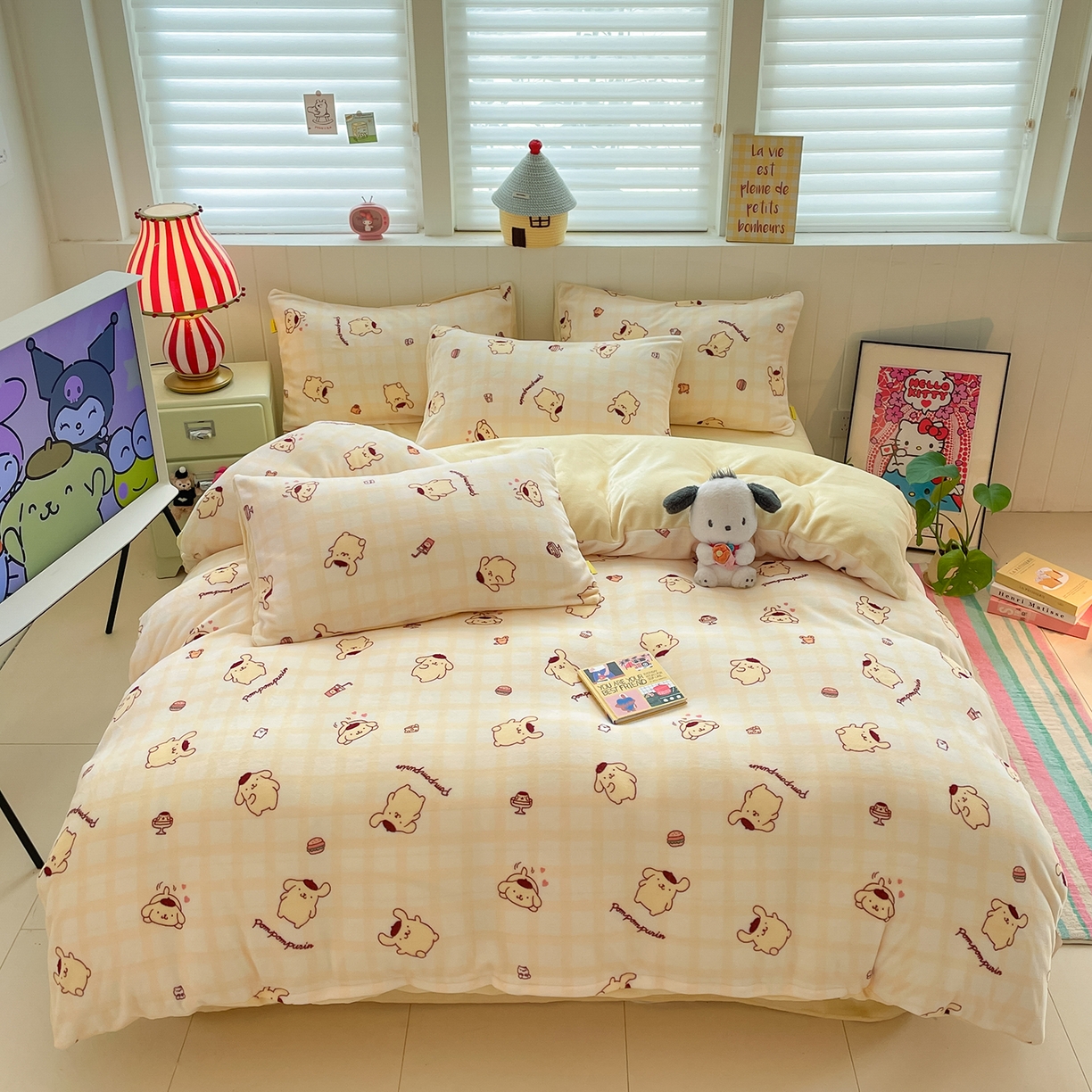 91家纺网 家纺一手货源 找家纺 （总）金爱家 2025新款A类正版三丽鸥授权卡通加厚高克重牛奶绒系列四件套