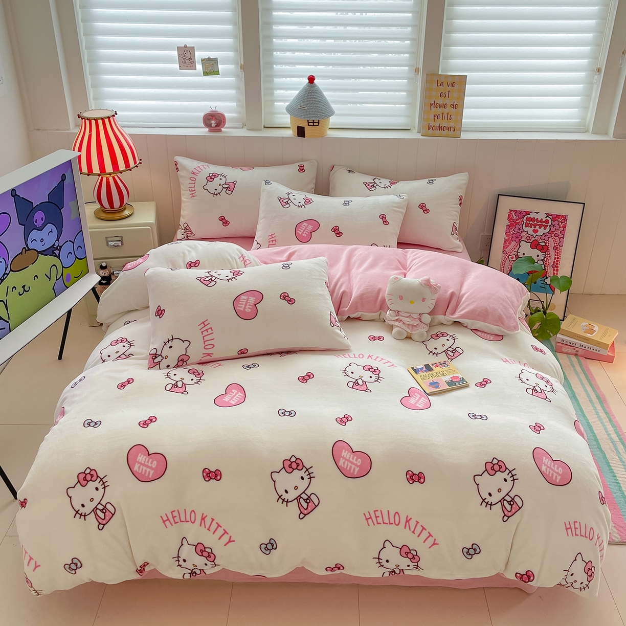 91家纺网 家纺一手货源 找家纺 （总）金爱家 2025新款A类正版三丽鸥授权卡通加厚高克重牛奶绒系列四件套