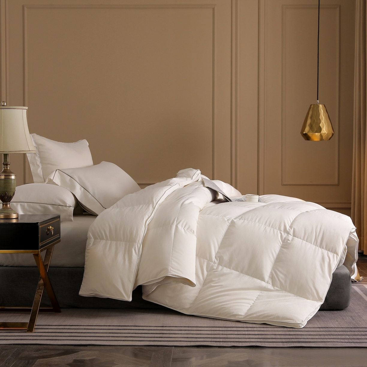 91家纺网 家纺一手货源 找家纺 傲蕾良品 2025新款臻享级天丝磨毛95%白鹅绒被 檀香山