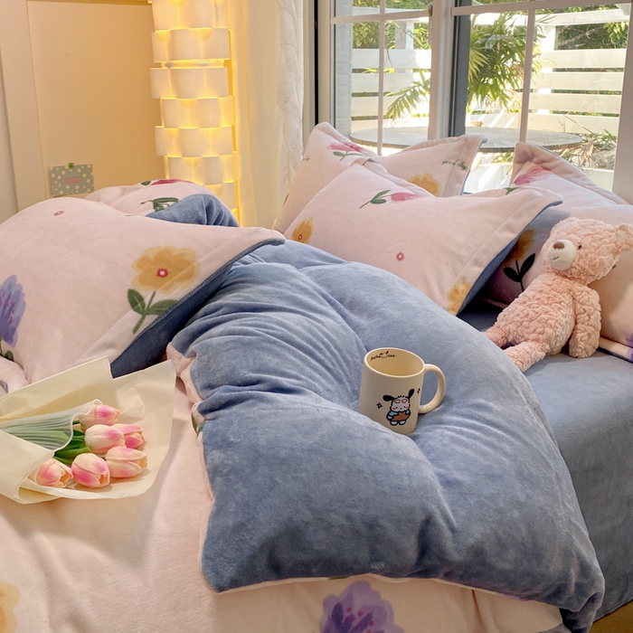 91家纺网 家纺一手货源 找家纺 喜梦缘家纺 2025新款小版牛奶绒印花四件套系列 郁金香