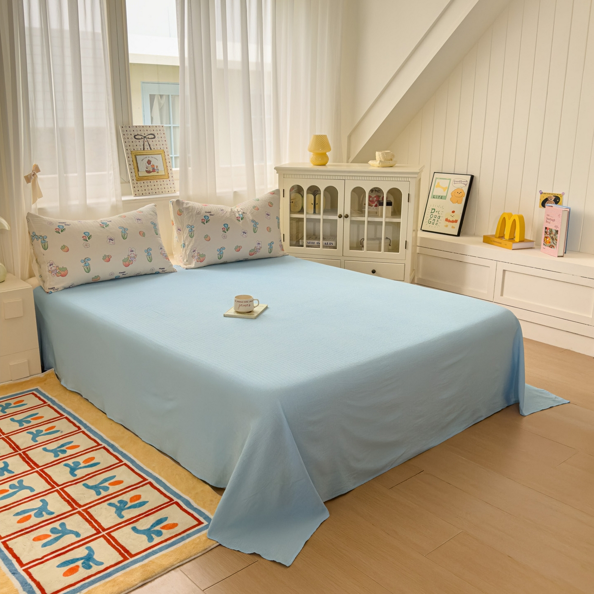 91家纺网 家纺一手货源 找家纺 卡斯诺家纺馆 2025新款A类皱皱棉双层纱印花四件套 草莓乐园