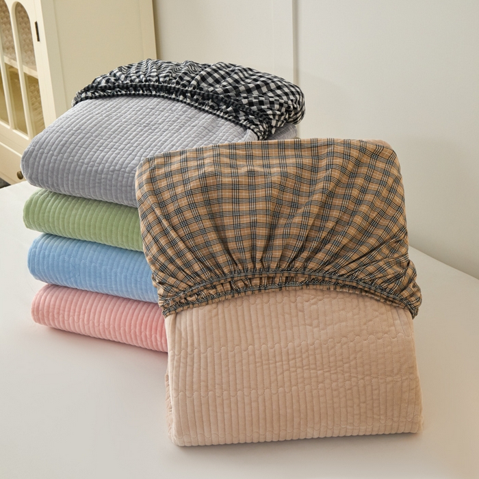 91家纺网 家纺一手货源 找家纺 （总）佳笠家居 2025新款全棉纯棉水洗棉小格子加婴儿绒床笠单床笠单品床笠单件床笠