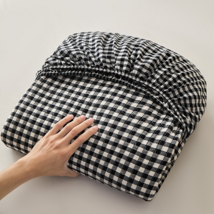 91家纺网 家纺一手货源 找家纺 佳笠家居 2025新款全棉纯棉水洗棉小格子加婴儿绒床笠单床笠单品床笠单件床笠 暖绒-黑白格