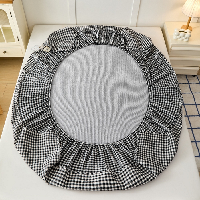 91家纺网 家纺一手货源 找家纺 佳笠家居 2025新款全棉纯棉水洗棉小格子加婴儿绒床笠单床笠单品床笠单件床笠 暖绒-黑白格