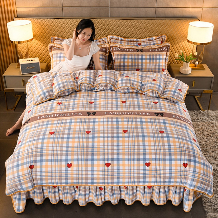 91家纺网 家纺一手货源 找家纺 牵依 2025新款金貂绒四件套牛奶绒四件套爱心蓝