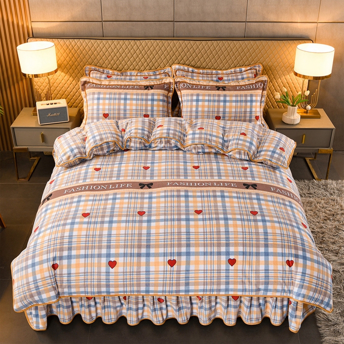 91家纺网 家纺一手货源 找家纺 牵依 2025新款金貂绒四件套牛奶绒四件套爱心蓝