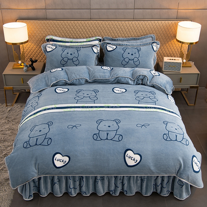 91家纺网 家纺一手货源 找家纺 牵依 2025新款金貂绒四件套牛奶绒四件套爱心小熊