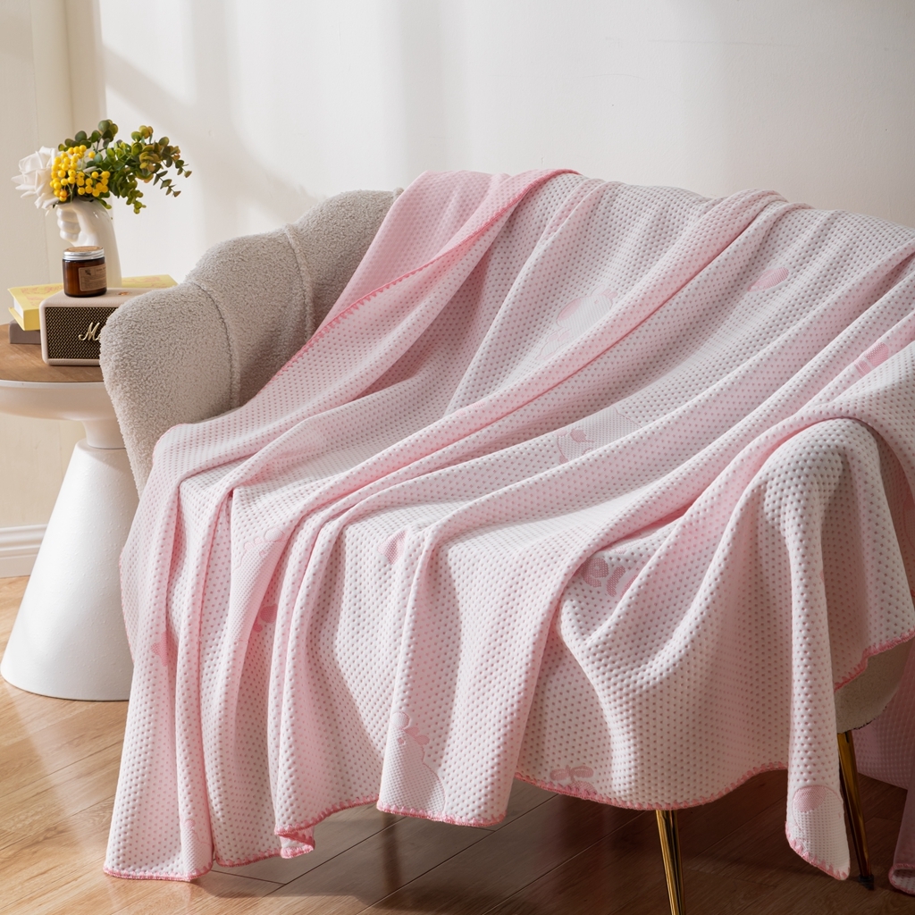 91家纺网 家纺一手货源 找家纺 观月轩家纺 2025新款针织棉冰感夏被夏凉被空调被系列 卡皮巴拉-藕粉色