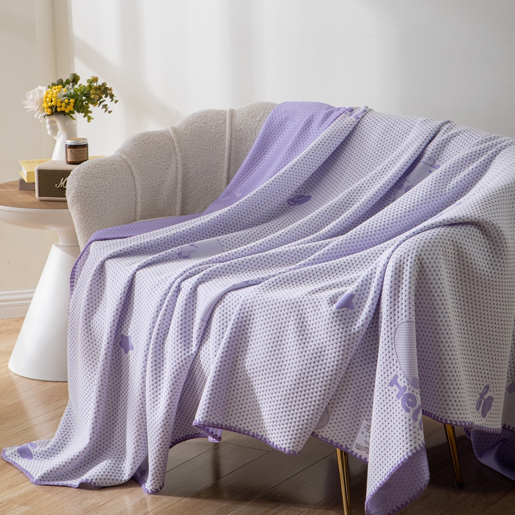 91家纺网 家纺一手货源 找家纺 观月轩家纺 2025新款针织棉冰感夏被夏凉被空调被系列 卡皮巴拉-千黛紫