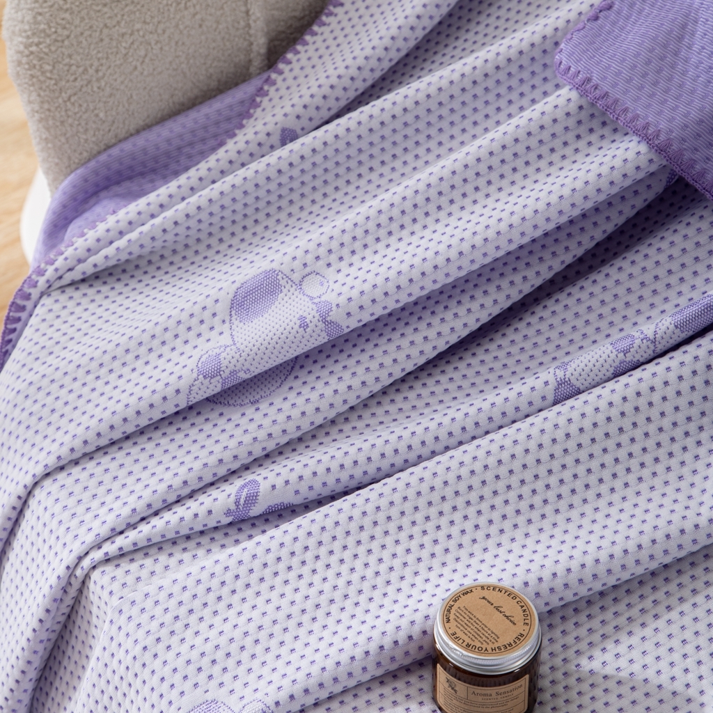 91家纺网 家纺一手货源 找家纺 观月轩家纺 2025新款针织棉冰感夏被夏凉被空调被系列 卡皮巴拉-千黛紫