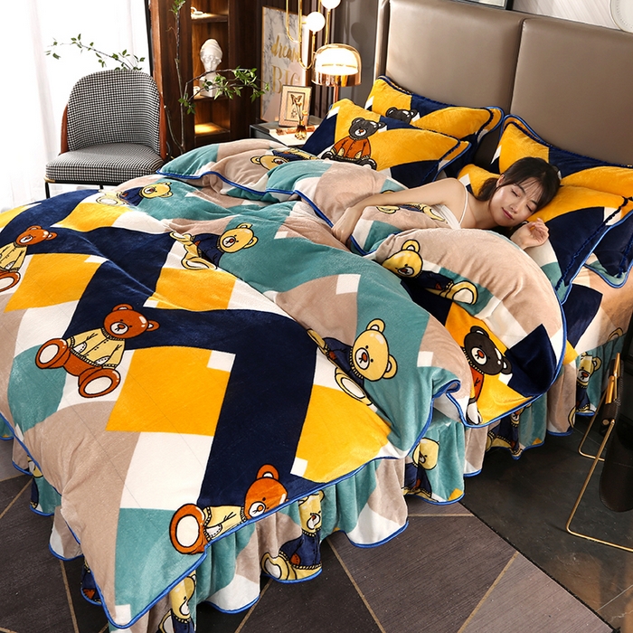 91家纺网 家纺一手货源 找家纺 牵依 2025新款金貂绒四件套牛奶绒四件套安迪小熊