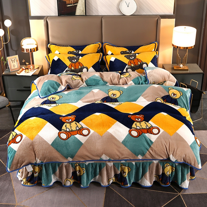 91家纺网 家纺一手货源 找家纺 牵依 2025新款金貂绒四件套牛奶绒四件套安迪小熊