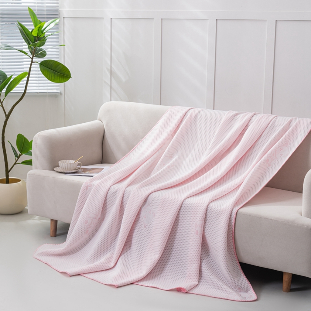 91家纺网 家纺一手货源 找家纺 观月轩家纺 2025新款针织棉冰感夏被夏凉被空调被系列 暴力熊-藕粉色