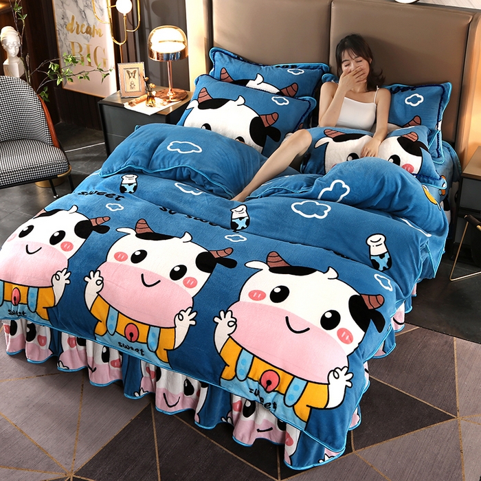 91家纺网 家纺一手货源 找家纺 牵依 2025新款金貂绒四件套牛奶绒四件套发财牛牛