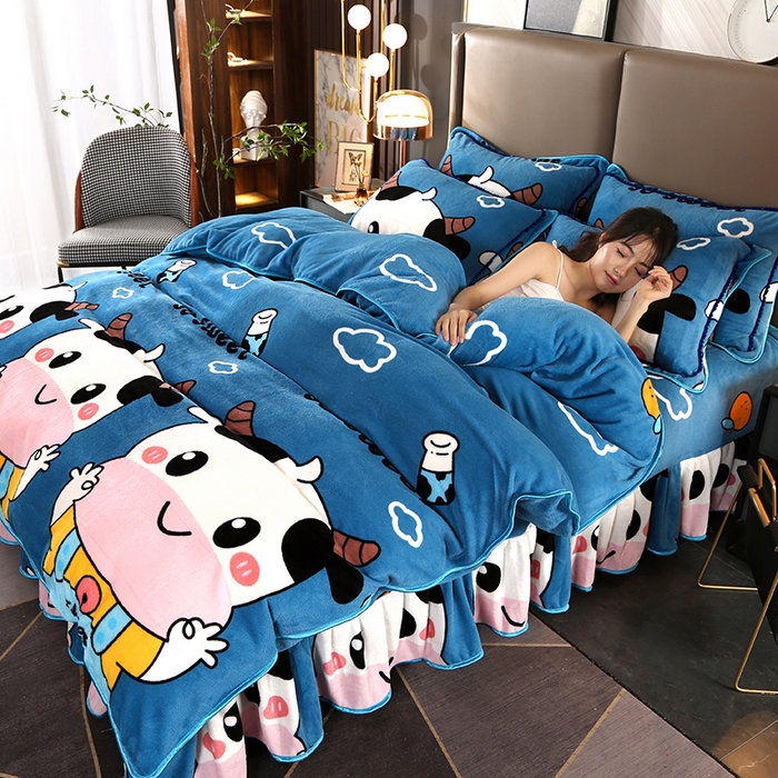 91家纺网 家纺一手货源 找家纺 牵依 2025新款金貂绒四件套牛奶绒四件套发财牛牛