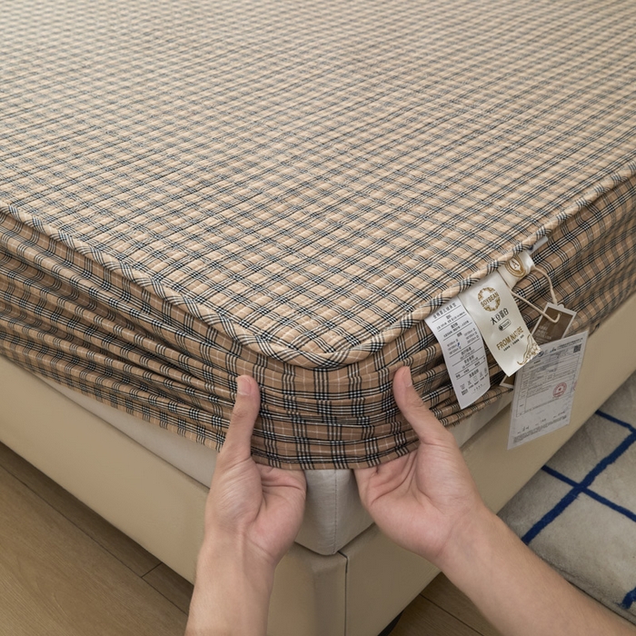 91家纺网 家纺一手货源 找家纺 佳笠家居 2025新款全棉纯棉水洗棉小格子加婴儿绒床笠单床笠单品床笠单件床笠 暖绒-卡其格