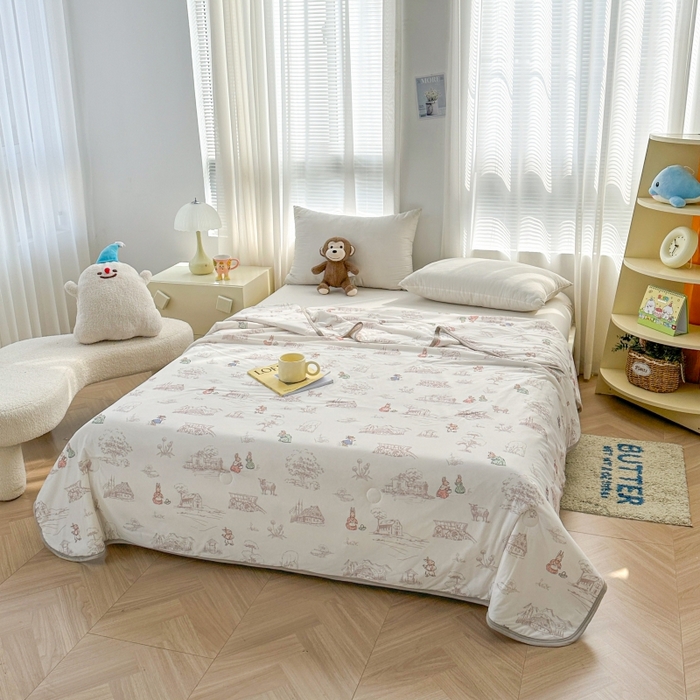 91家纺网 家纺一手货源 找家纺 观月轩家纺 2025新款亲肤舒适凉感丝夏被夏凉被空调被 彼得兔庄园-咖