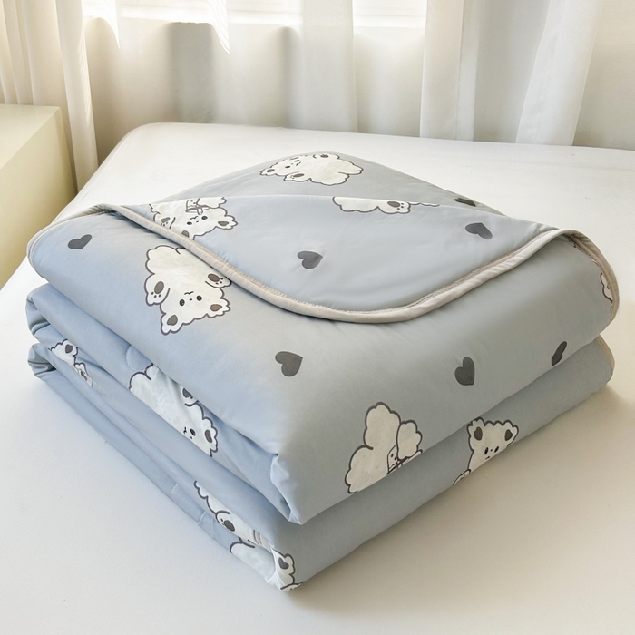 观月轩家纺 2025新款亲肤舒适凉感丝夏被夏凉被空调被 爱心熊-灰