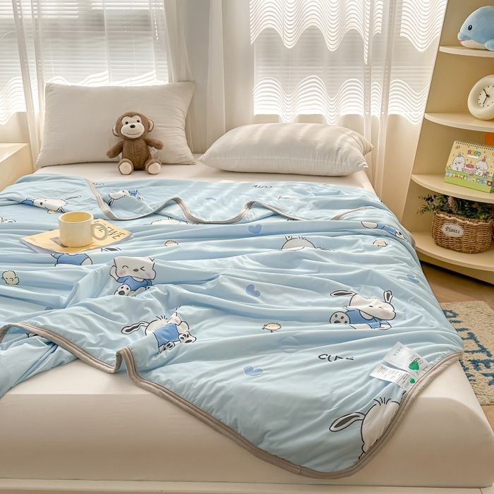 91家纺网 家纺一手货源 找家纺 观月轩家纺 2025新款亲肤舒适凉感丝夏被夏凉被空调被 欢乐狗-蓝