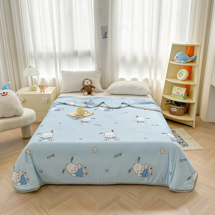 91家纺网 家纺一手货源 找家纺 观月轩家纺 2025新款亲肤舒适凉感丝夏被夏凉被空调被 欢乐狗-蓝