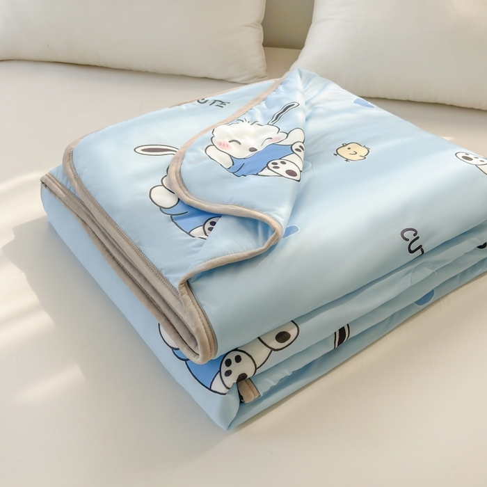 91家纺网 家纺一手货源 找家纺 观月轩家纺 2025新款亲肤舒适凉感丝夏被夏凉被空调被 欢乐狗-蓝