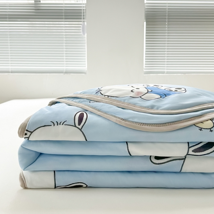 91家纺网 家纺一手货源 找家纺 观月轩家纺 2025新款亲肤舒适凉感丝夏被夏凉被空调被 欢乐狗-蓝