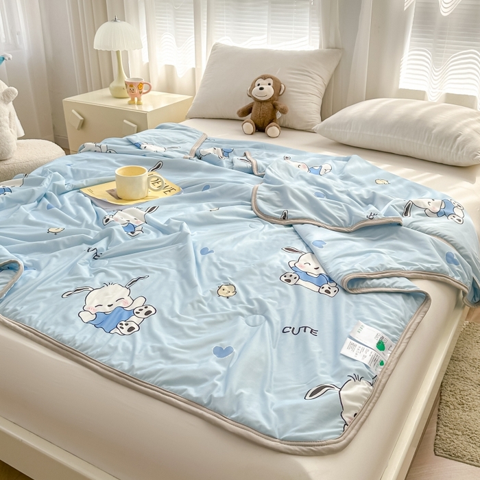 91家纺网 家纺一手货源 找家纺 观月轩家纺 2025新款亲肤舒适凉感丝夏被夏凉被空调被 欢乐狗-蓝