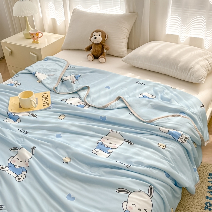 91家纺网 家纺一手货源 找家纺 观月轩家纺 2025新款亲肤舒适凉感丝夏被夏凉被空调被 欢乐狗-蓝