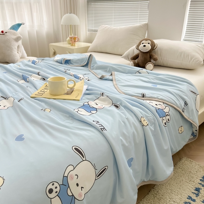 91家纺网 家纺一手货源 找家纺 观月轩家纺 2025新款亲肤舒适凉感丝夏被夏凉被空调被 欢乐狗-蓝