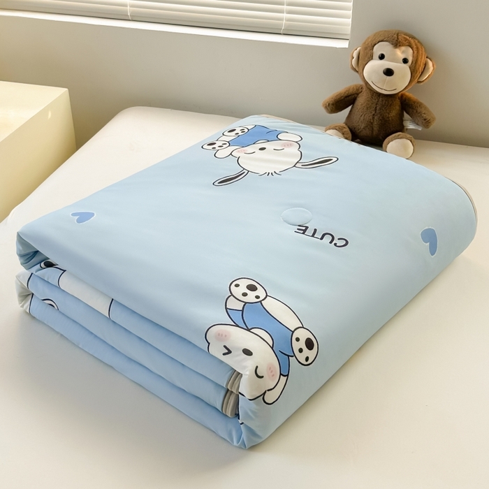 91家纺网 家纺一手货源 找家纺 观月轩家纺 2025新款亲肤舒适凉感丝夏被夏凉被空调被 欢乐狗-蓝