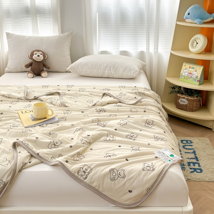 91家纺网 家纺一手货源 找家纺 观月轩家纺 2025新款亲肤舒适凉感丝夏被夏凉被空调被 星球兔-米黄