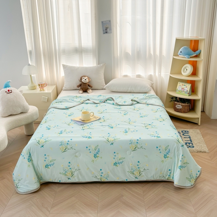 91家纺网 家纺一手货源 找家纺 观月轩家纺 2025新款亲肤舒适凉感丝夏被夏凉被空调被 仙草-蓝