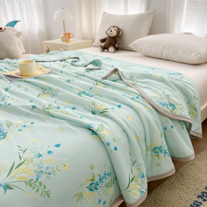 91家纺网 家纺一手货源 找家纺 观月轩家纺 2025新款亲肤舒适凉感丝夏被夏凉被空调被 仙草-蓝