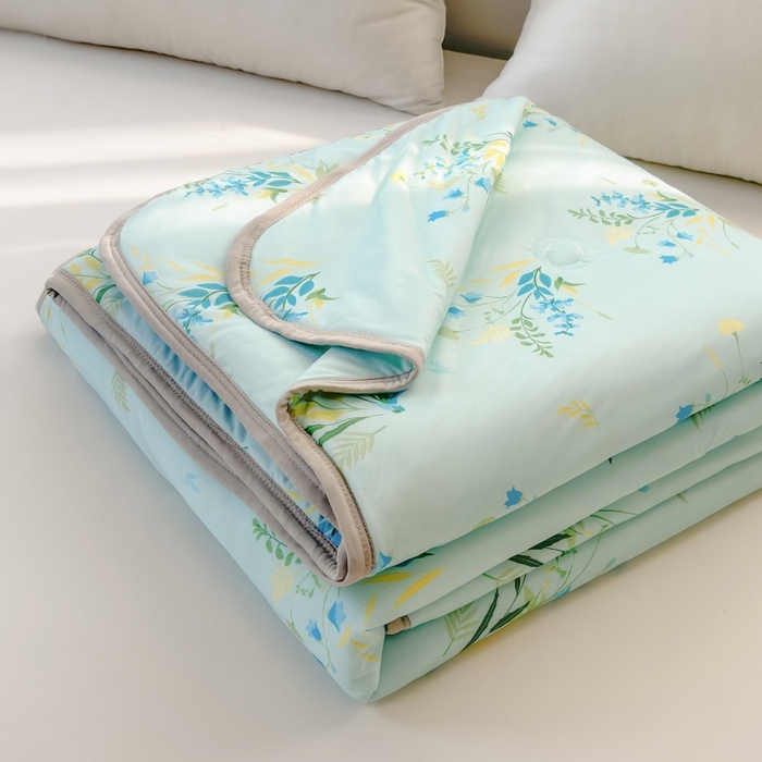 91家纺网 家纺一手货源 找家纺 观月轩家纺 2025新款亲肤舒适凉感丝夏被夏凉被空调被 仙草-蓝