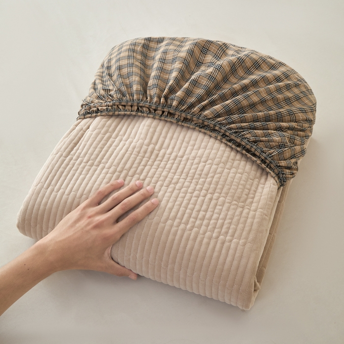 91家纺网 家纺一手货源 找家纺 佳笠家居 2025新款全棉纯棉水洗棉小格子加婴儿绒床笠单床笠单品床笠单件床笠 暖绒-卡其格