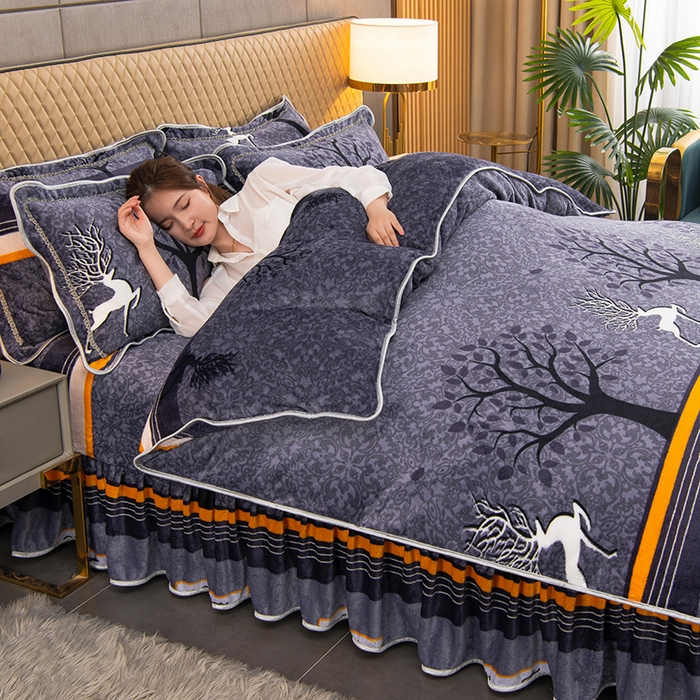 91家纺网 家纺一手货源 找家纺 牵依 2025新款金貂绒四件套牛奶绒四件套发财树