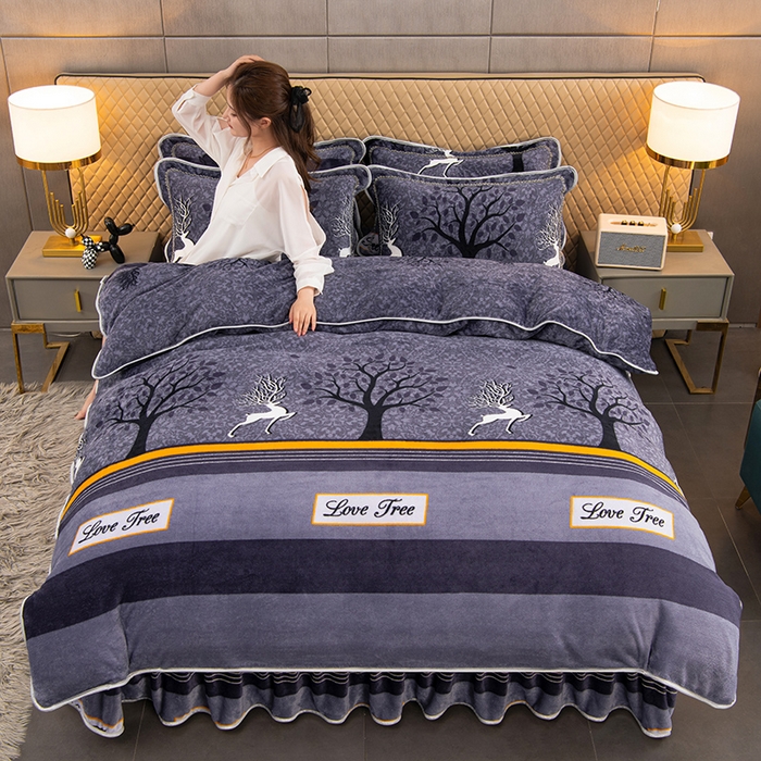 91家纺网 家纺一手货源 找家纺 牵依 2025新款金貂绒四件套牛奶绒四件套发财树