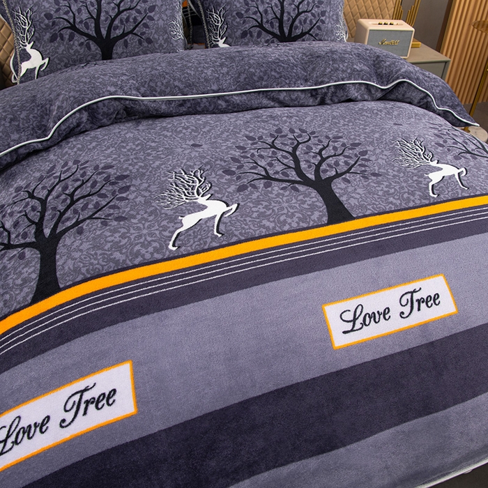 91家纺网 家纺一手货源 找家纺 牵依 2025新款金貂绒四件套牛奶绒四件套发财树