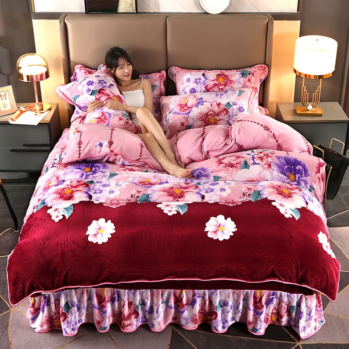 91家纺网 家纺一手货源 找家纺 牵依 2025新款金貂绒四件套牛奶绒四件套繁花似锦