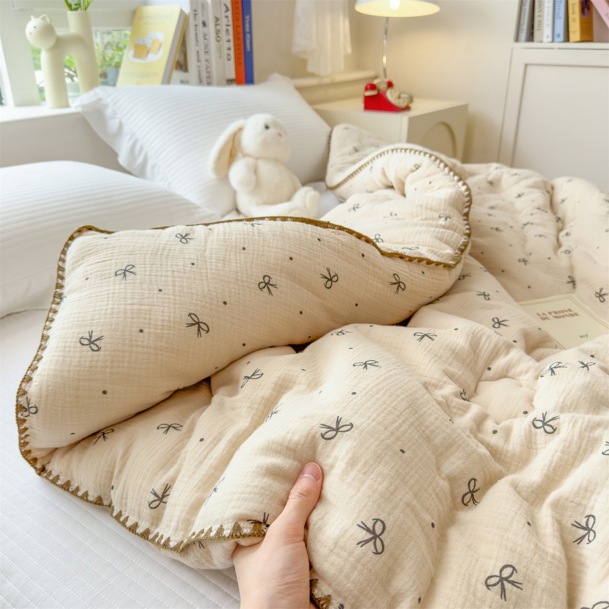 91家纺网 家纺一手货源 找家纺 观月轩家纺 2025新款全棉纯棉大豆冬被春秋被被子被芯（10%大豆纤维包检测） 冬被-蝴蝶结