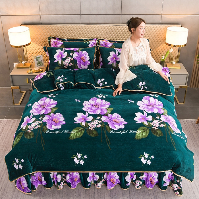 91家纺网 家纺一手货源 找家纺 牵依 2025新款金貂绒四件套牛奶绒四件套富贵花开