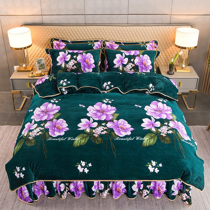 91家纺网 家纺一手货源 找家纺 牵依 2025新款金貂绒四件套牛奶绒四件套富贵花开