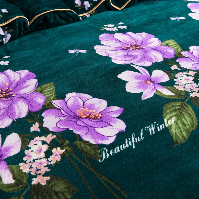 91家纺网 家纺一手货源 找家纺 牵依 2025新款金貂绒四件套牛奶绒四件套富贵花开