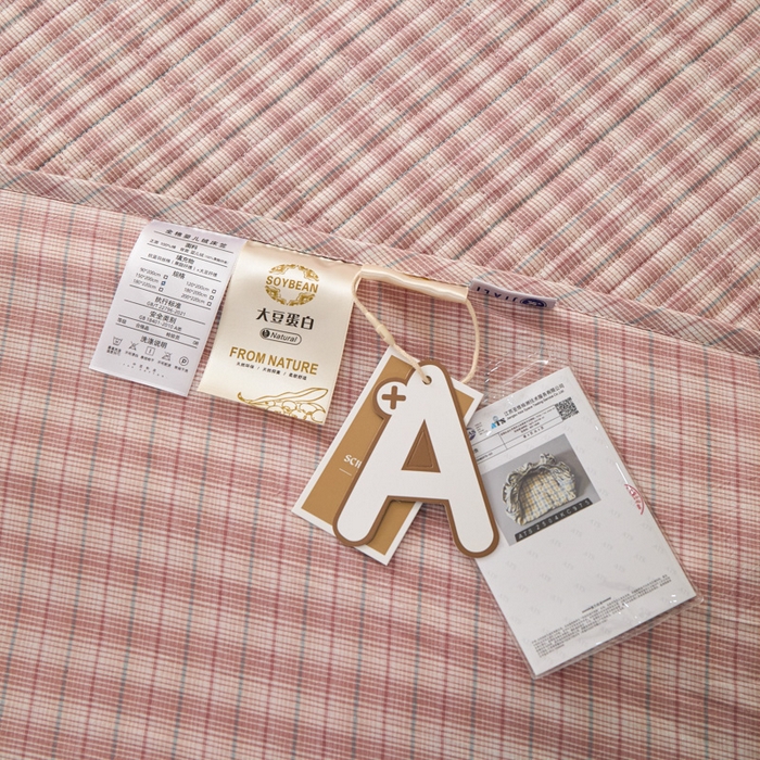 91家纺网 家纺一手货源 找家纺 佳笠家居 2025新款全棉纯棉水洗棉小格子加婴儿绒床笠单床笠单品床笠单件床笠 暖绒-柠檬粉