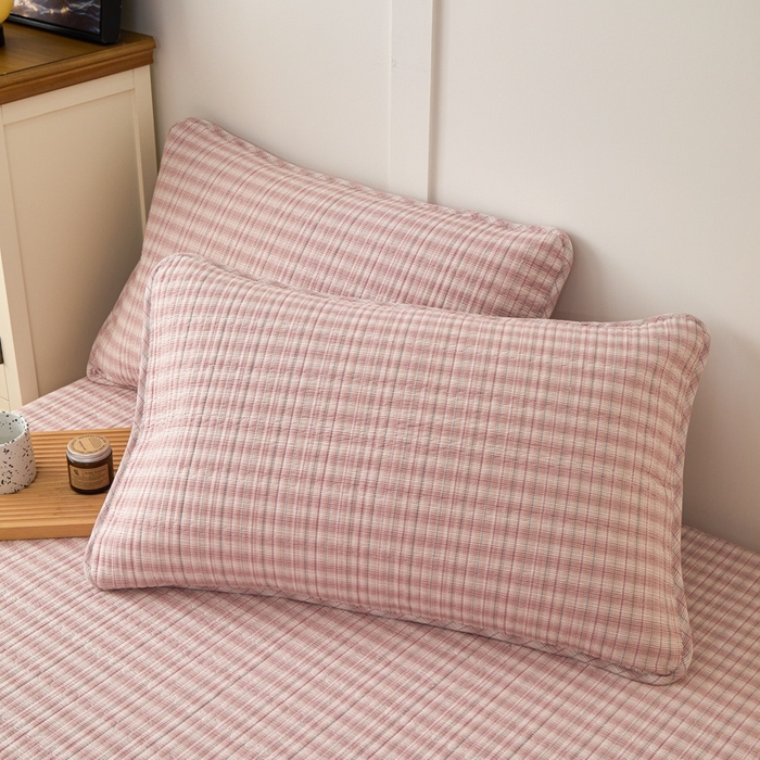 91家纺网 家纺一手货源 找家纺 佳笠家居 2025新款全棉纯棉水洗棉小格子加婴儿绒床笠单床笠单品床笠单件床笠 暖绒-柠檬粉