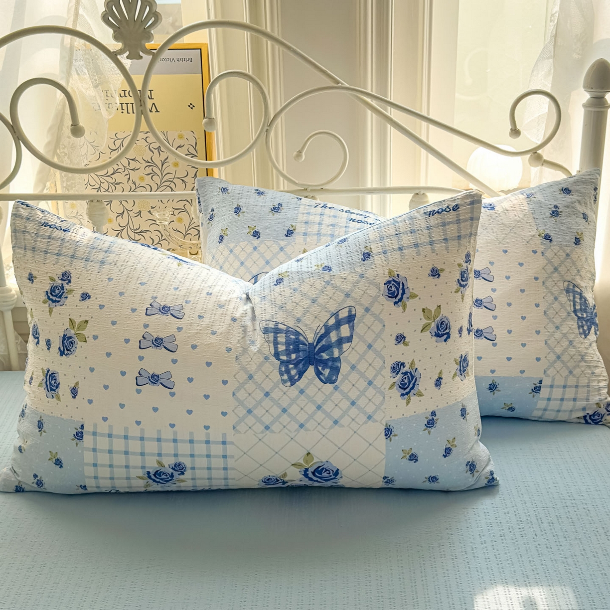 91家纺网 家纺一手货源 找家纺 卡斯诺家纺馆 2025新款A类皱皱棉双层纱印花四件套 蓝玫之约